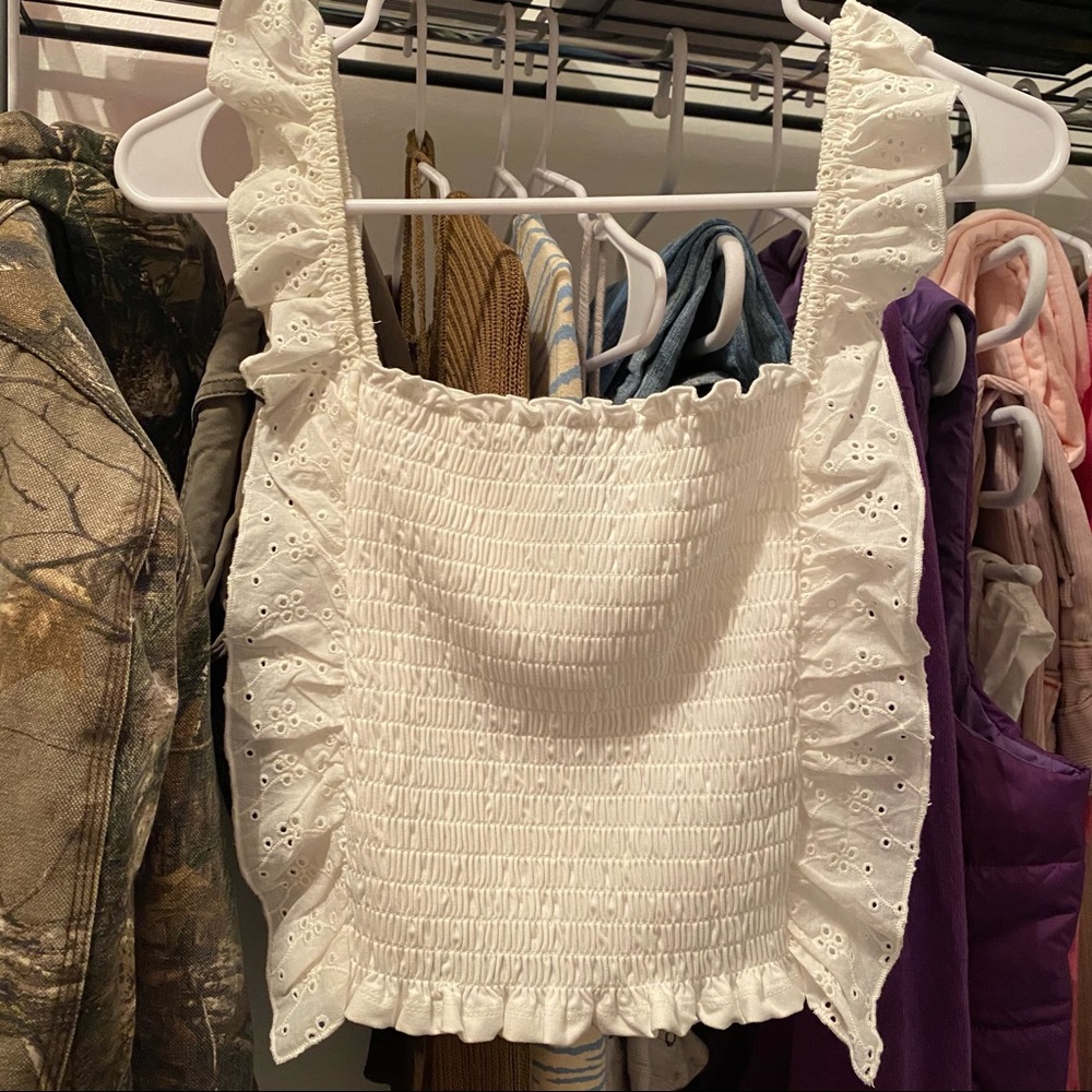 white frill smocked top